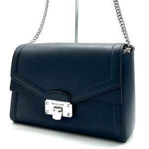 Michael Kors Kinsley leather Medium shoulder Flap Crossbody Bag Navy Blue